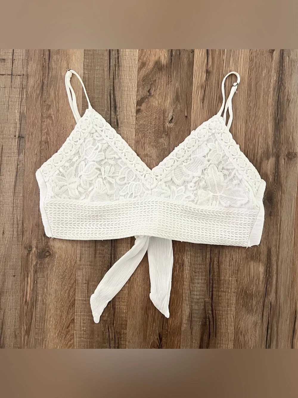 Aeropostale Lace Tie-Back Cropped Cami White